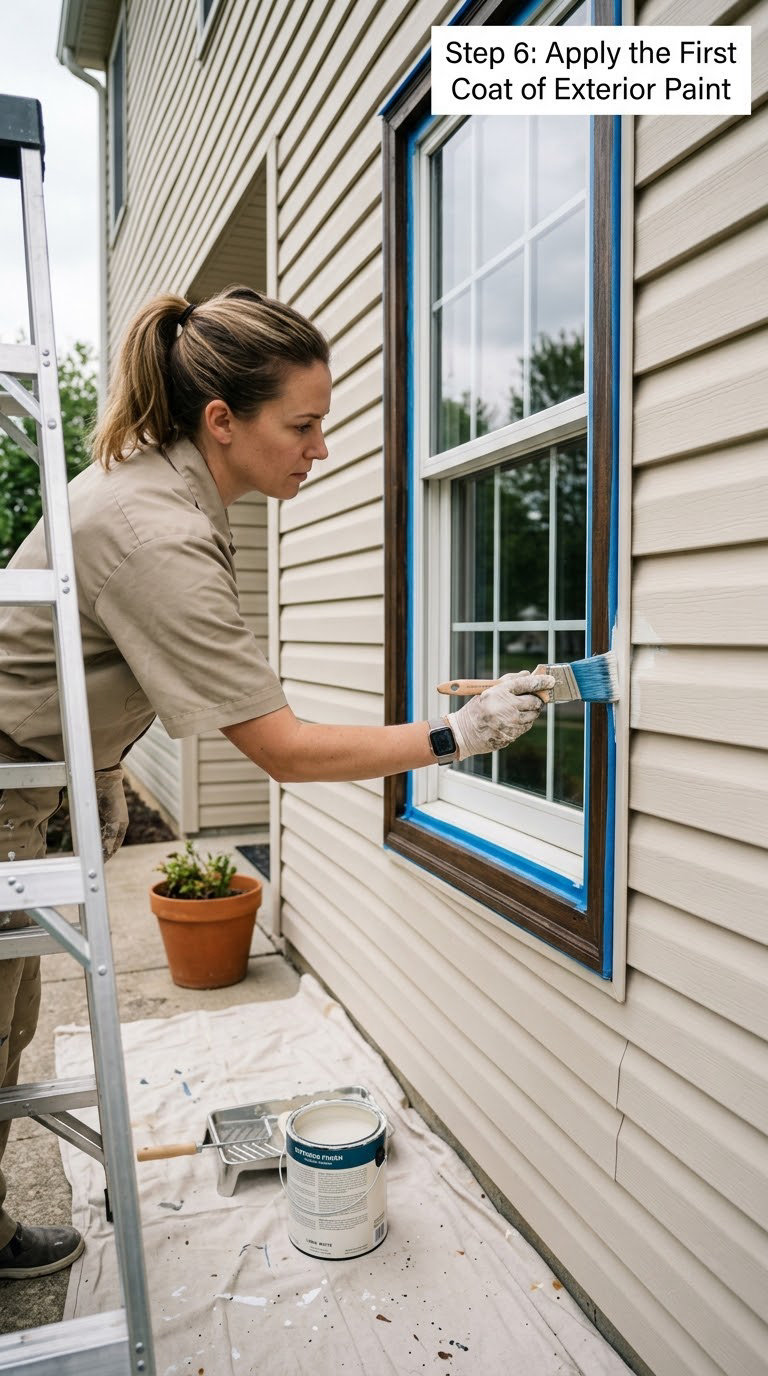 Step 6: Apply the First Coat of Exterior Paint