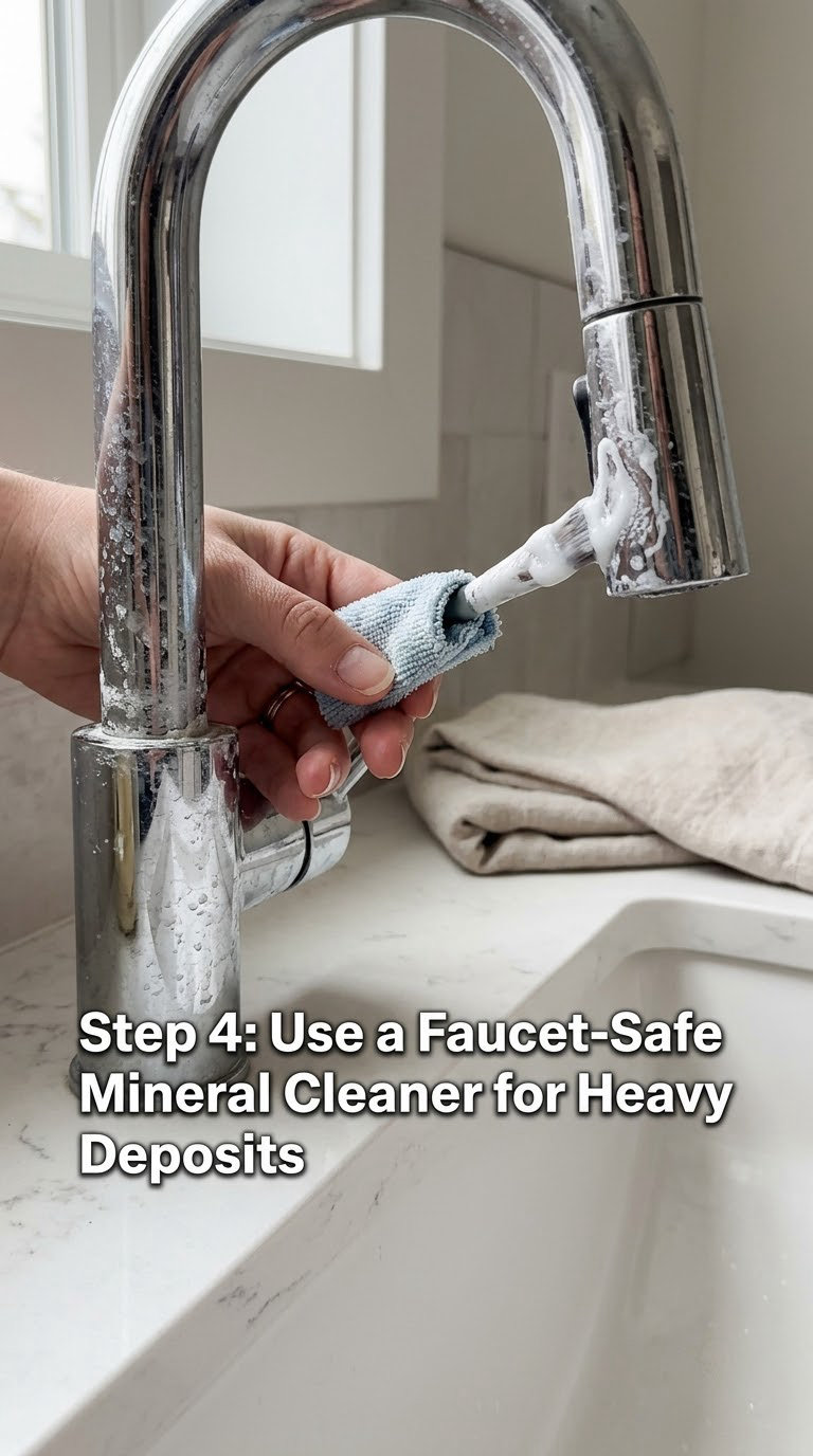 Step 4: Use a Faucet-Safe Mineral Cleaner for Heavy Deposits
