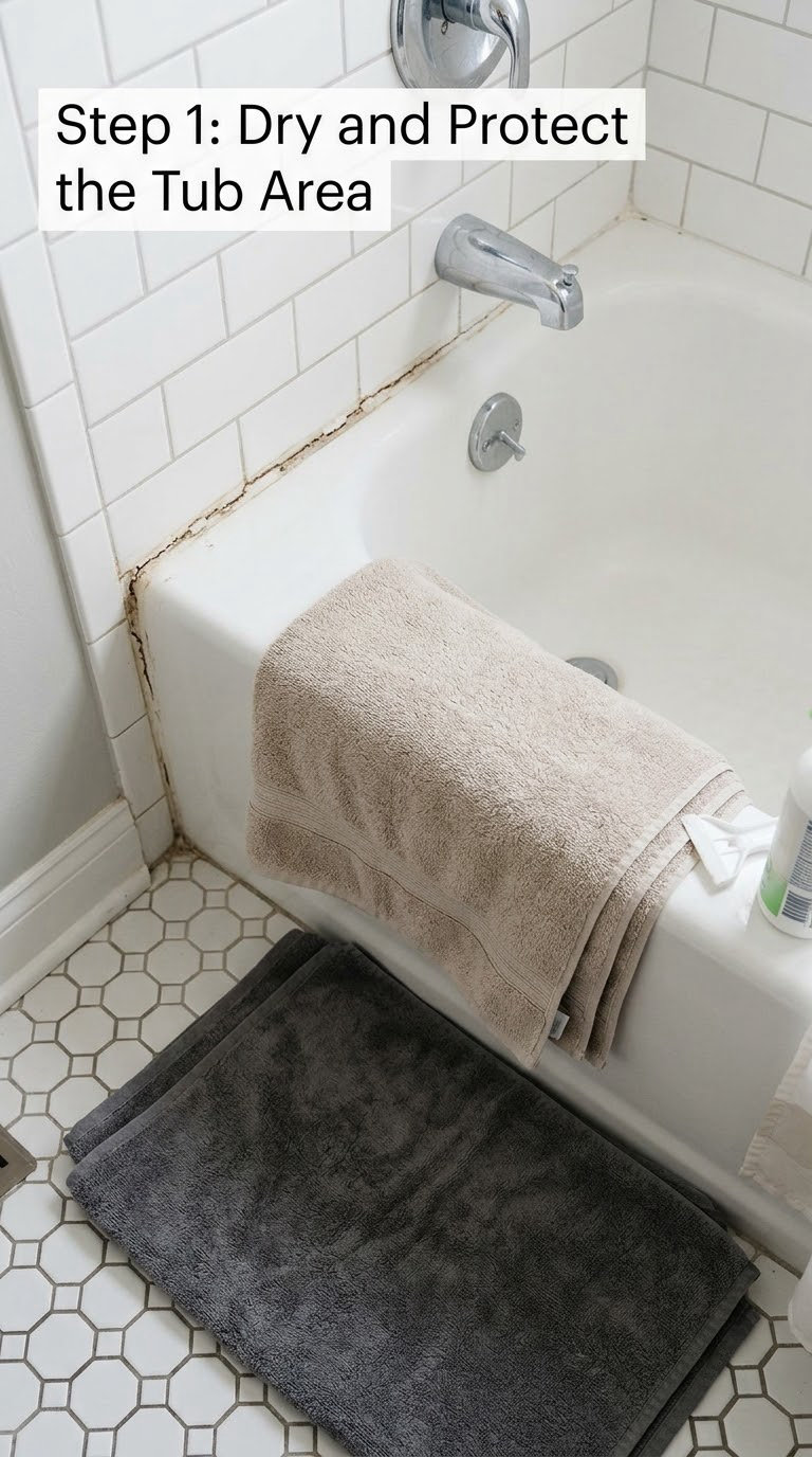 Step 1: Dry and Protect the Tub Area