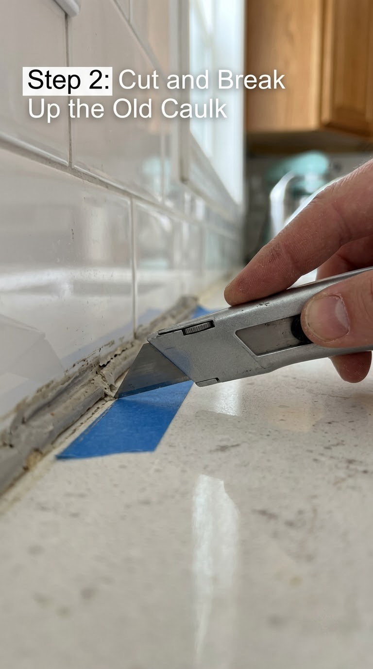 Step 2: Cut and Break Up the Old Caulk