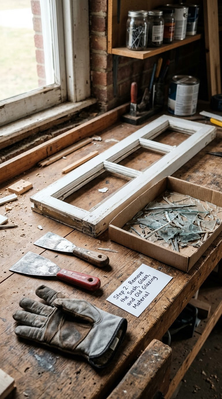 Step 2: Remove the Sash, Glass, and Old Glazing Material