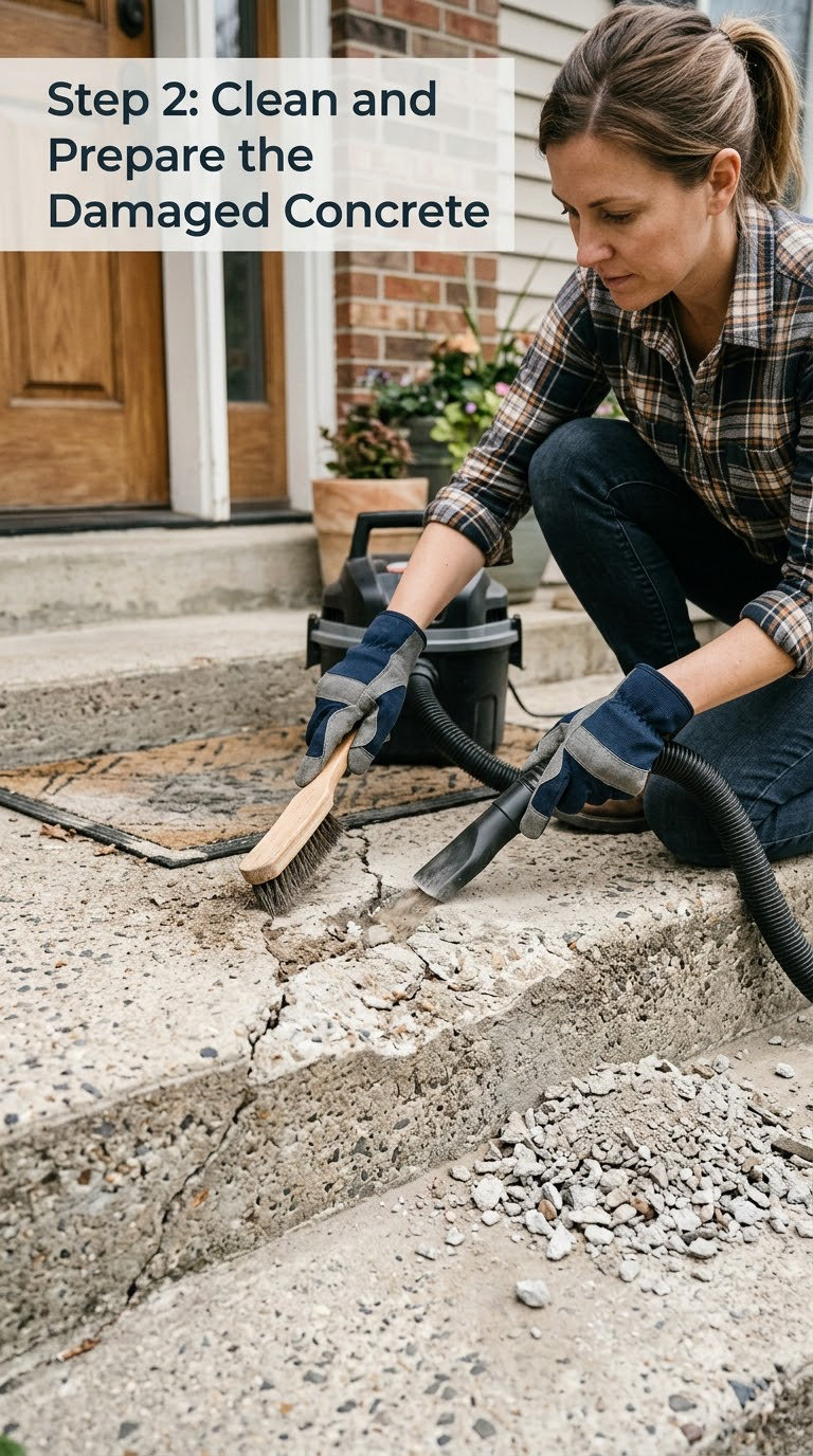 Step 2: Clean and Prepare the Damaged Concrete