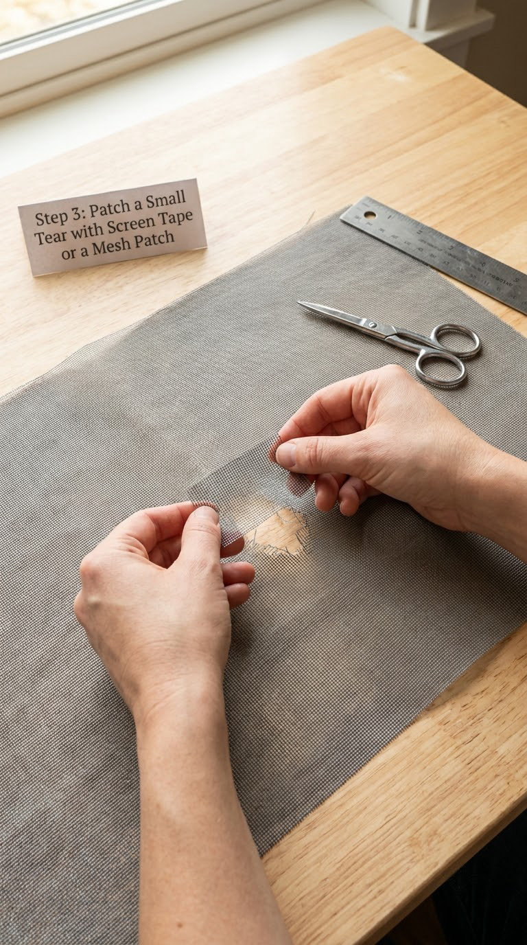 Step 3: Patch a Small Tear with Screen Tape or a Mesh Patch