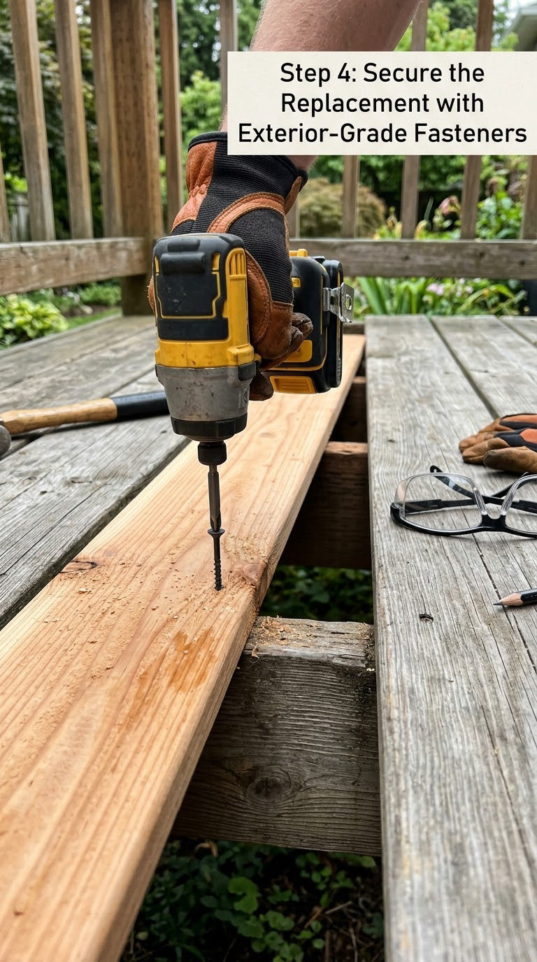 Step 4: Secure the Replacement with Exterior-Grade Fasteners