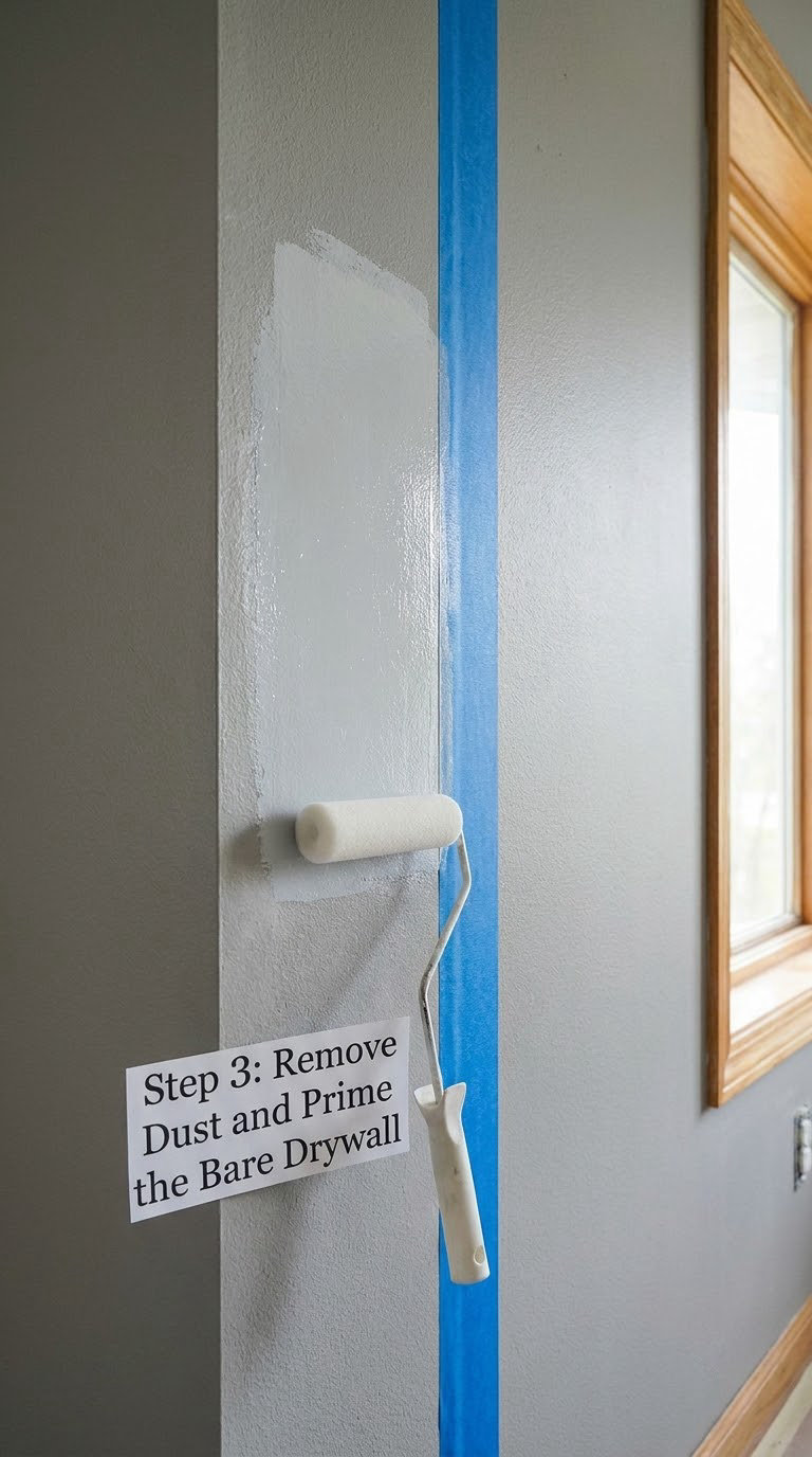 Step 3: Remove Dust and Prime the Bare Drywall
