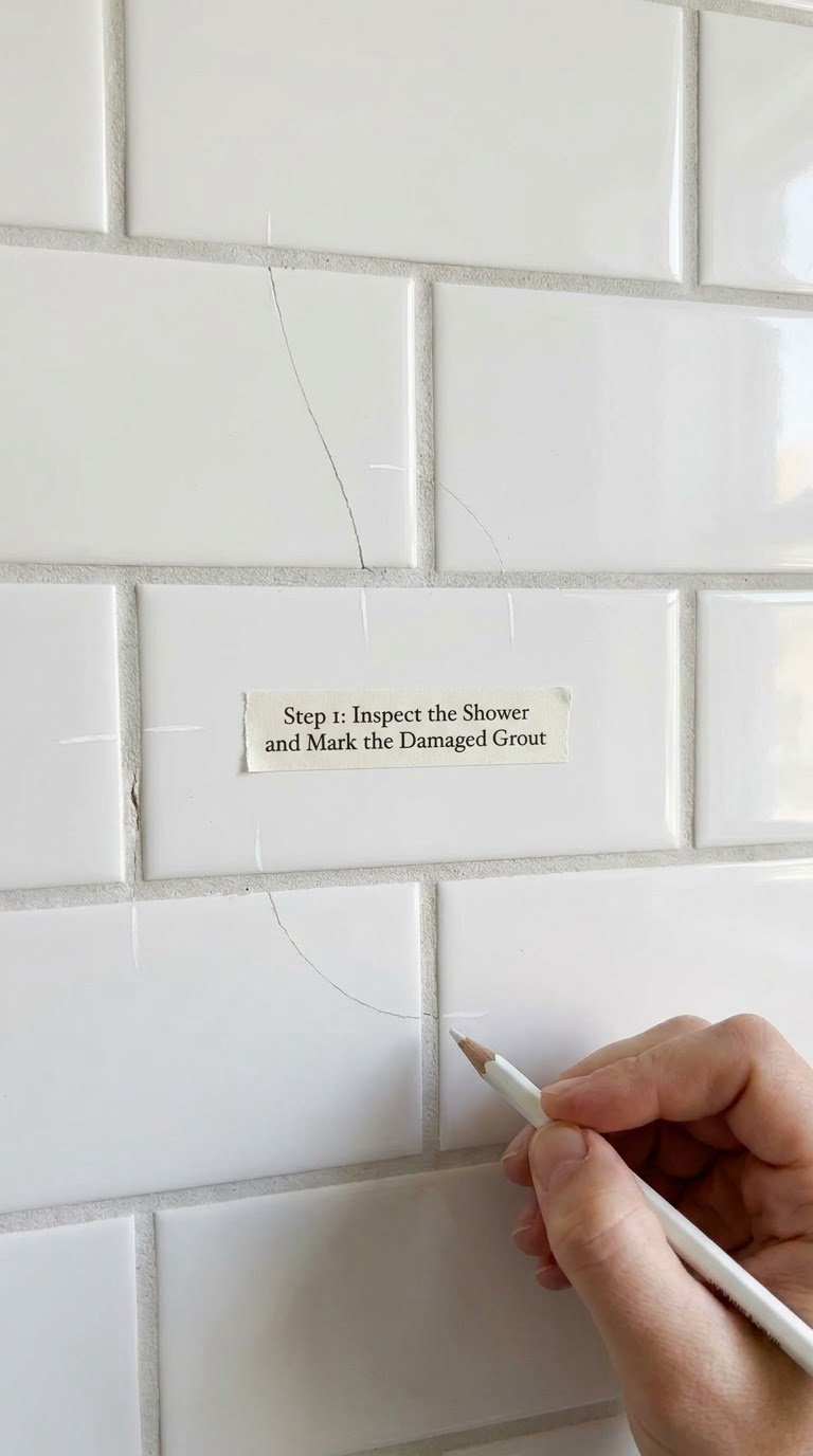 Step 1: Inspect the Shower and Mark the Damaged Grout
