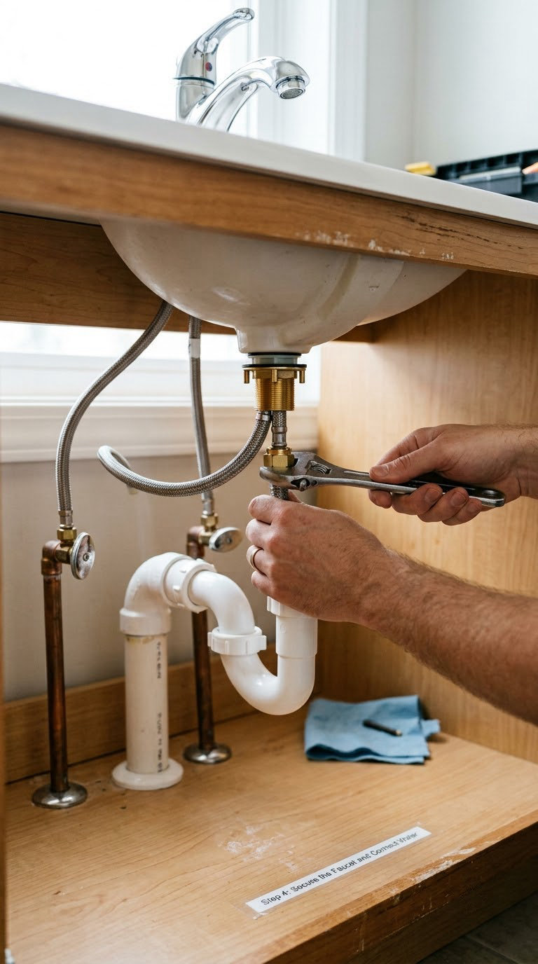 Step 4: Secure the Faucet and Connect Water