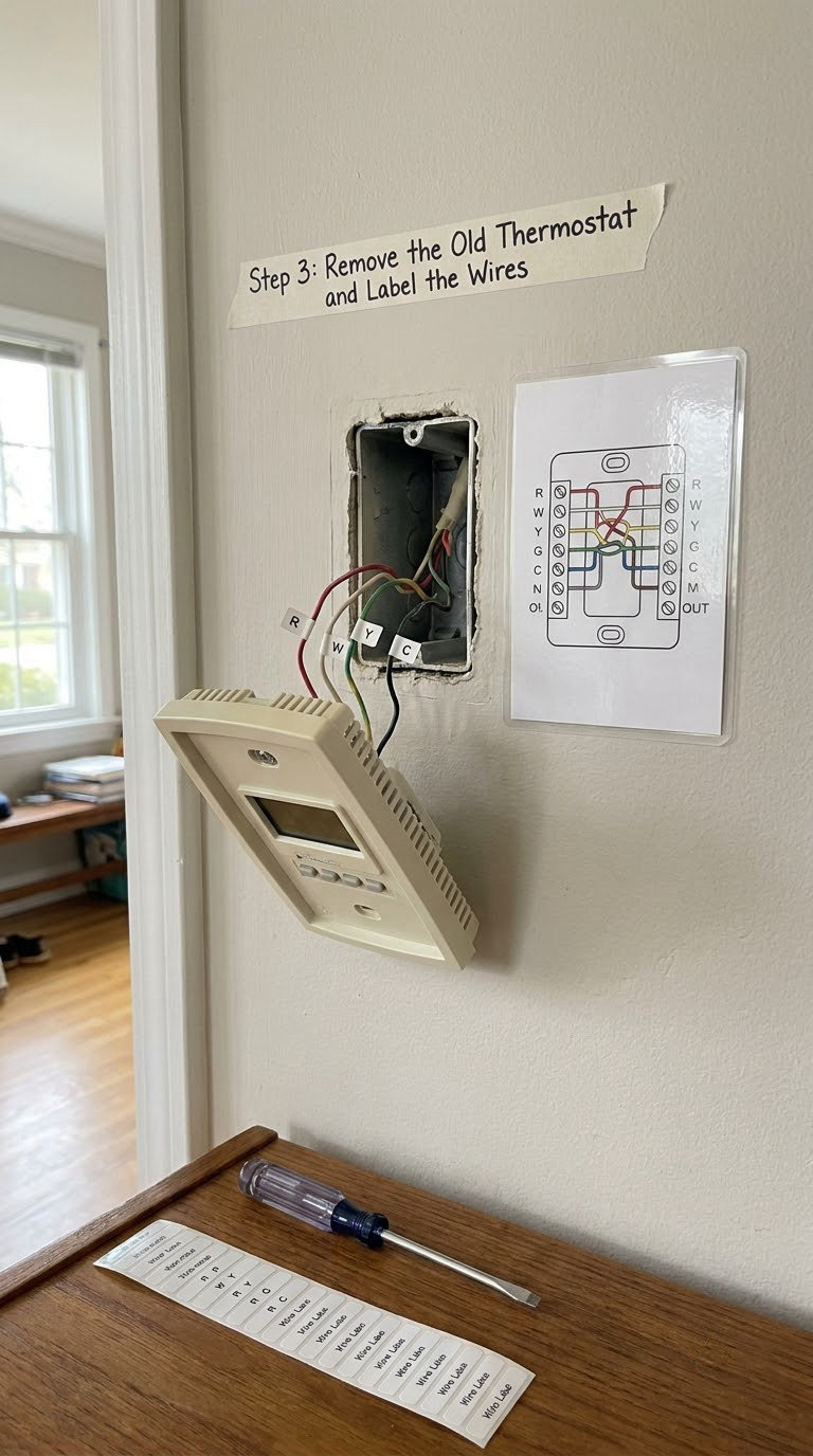 Step 3: Remove the Old Thermostat and Label the Wires