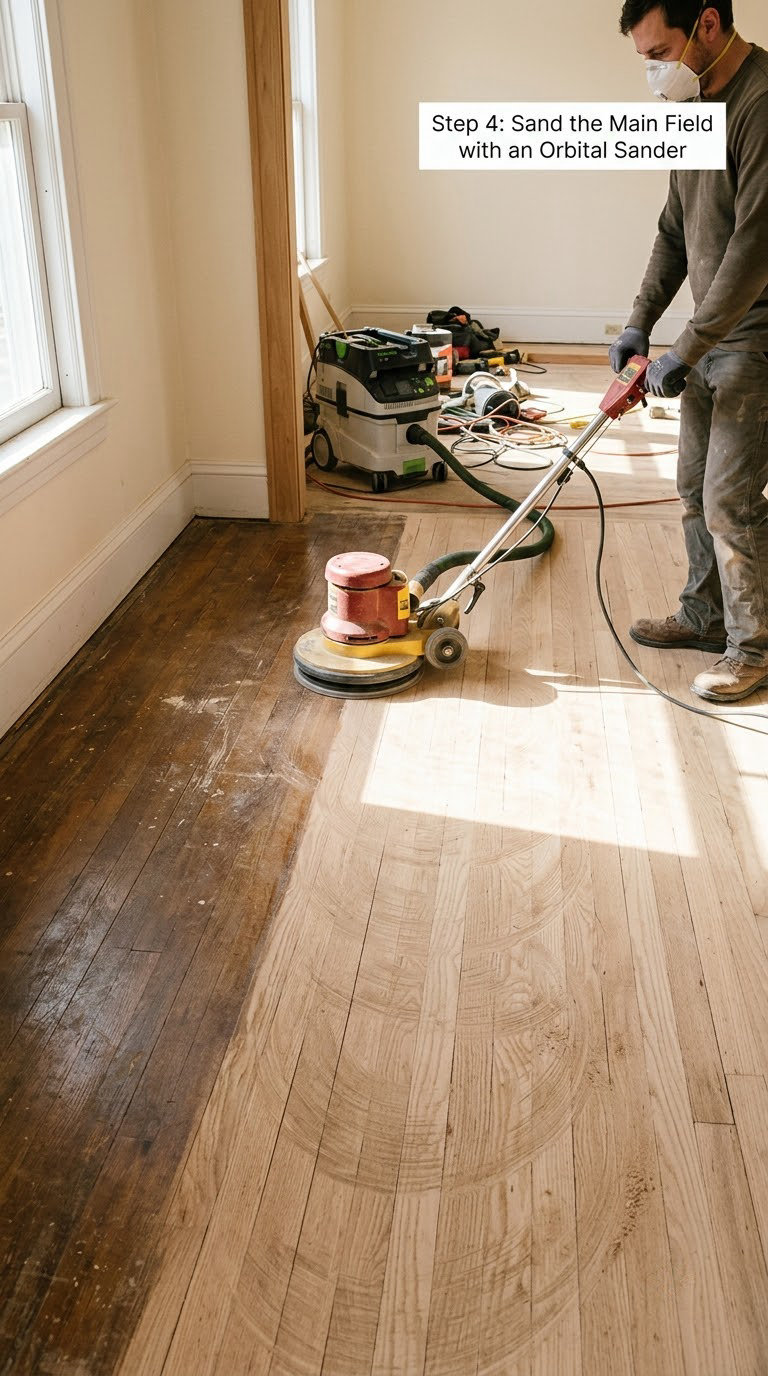 Step 4: Sand the Main Field with an Orbital Sander